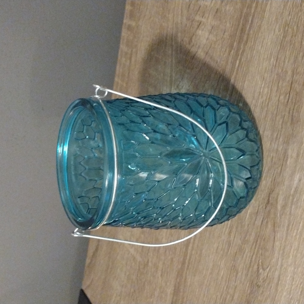 Blue textured glass jar